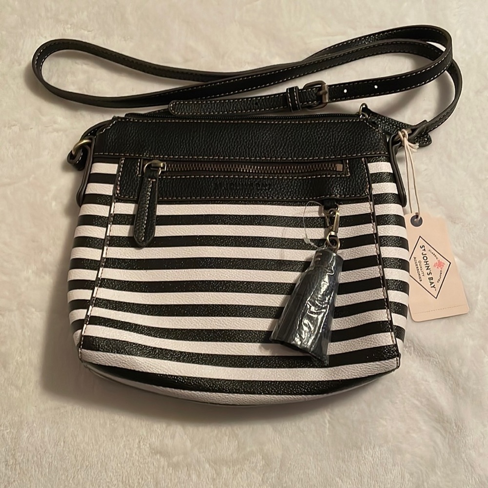 St. John’s Bay black & white vegan crossbody bag. NWT.